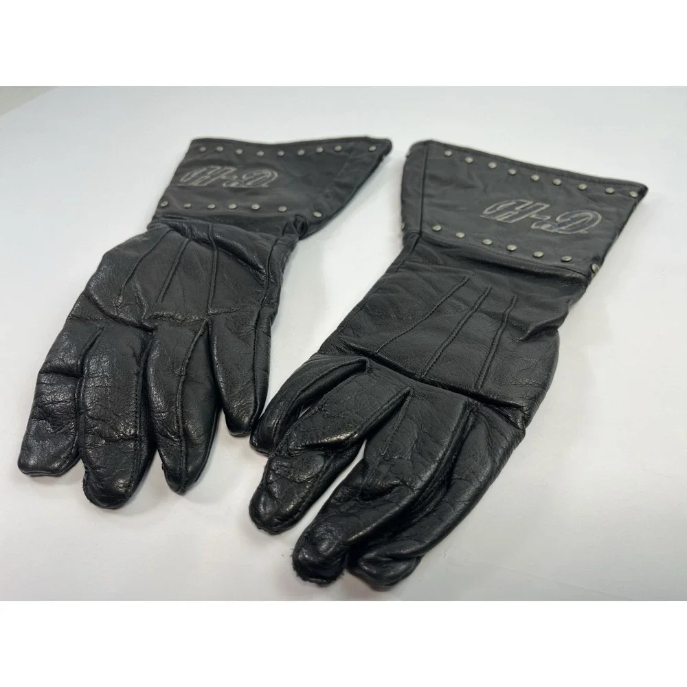 Vintage Harley-Davidson Womens Leather Gloves Small Black Rivet Long Gauntlet HD